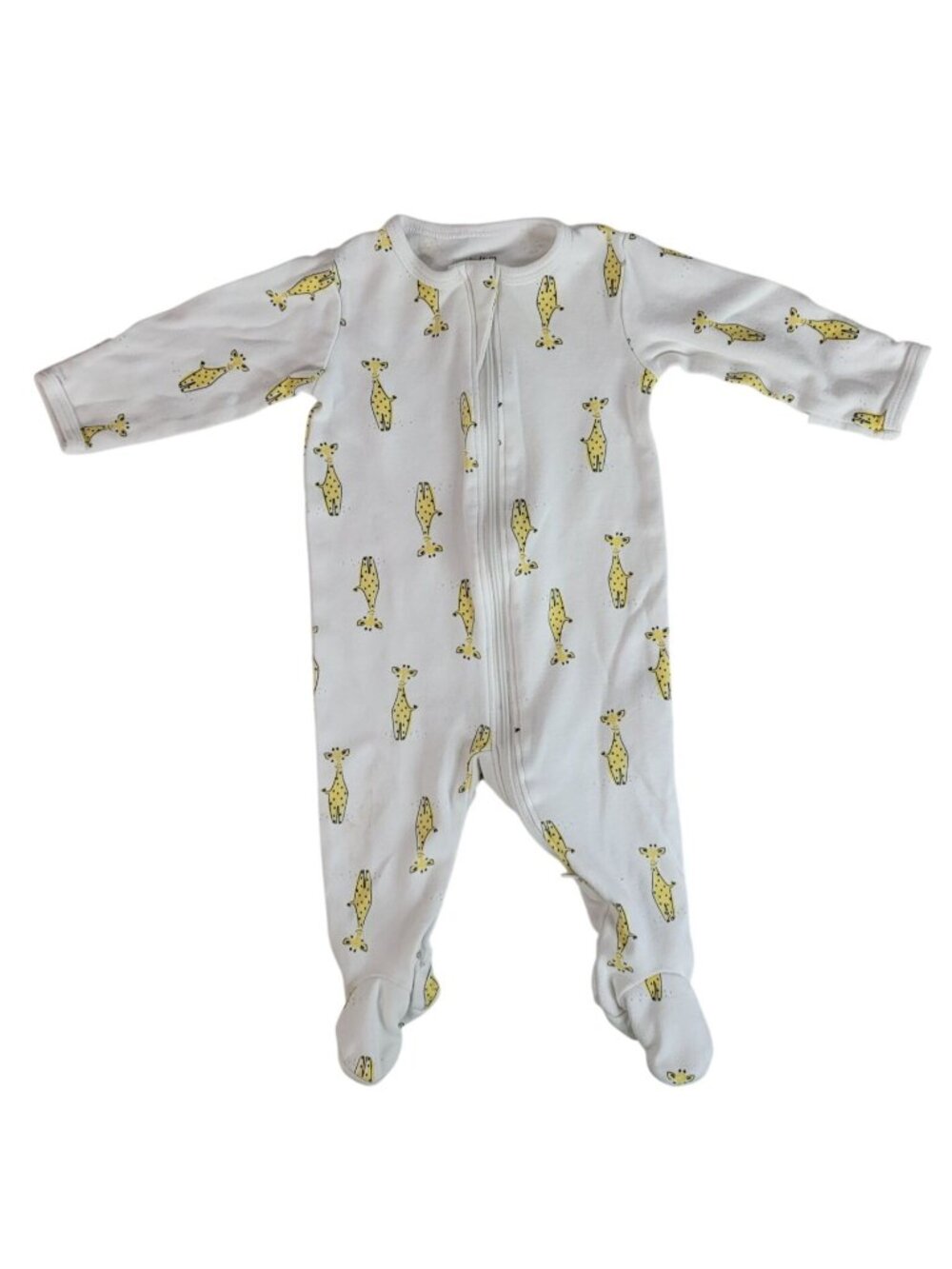 Petit Lem Giraffe Footie Sleeper White Yellow 3M 1-Piece 2-Way Zip Long Sleeve